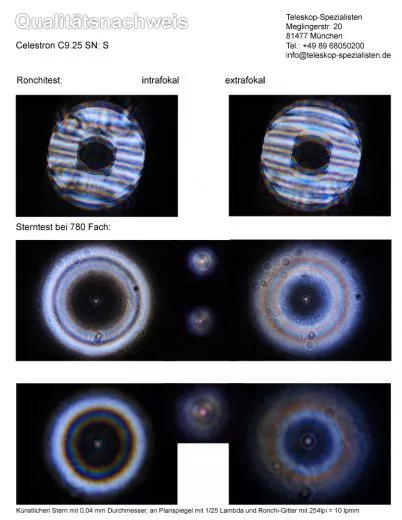 Ein Qualittsnachweis mit Sterntest und Ronchi fr ein Celestron C9.25 SC.
