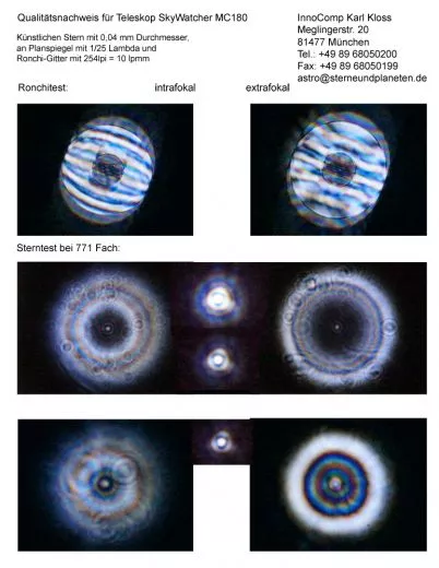 Qualittsnachweis mit Sterntest und Ronchi fr einen Skywatcher Skymax-180 Maksutov 180/2700mm
