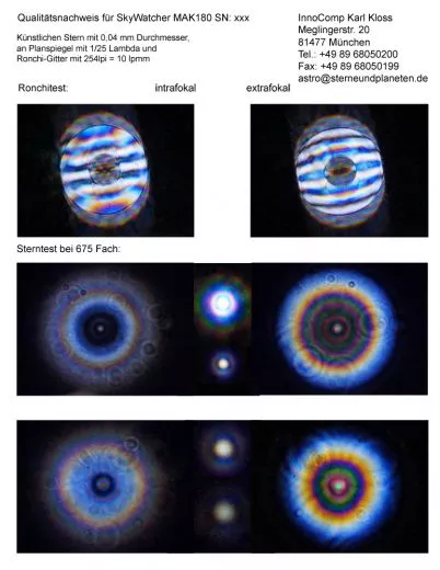 Qualittsnachweis mit Sterntest und Ronchi fr einen SkyWatcher Maksutov 180/2700