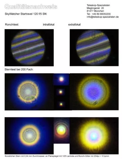 Qualittsnachweis mit Sterntest und Ronchi fr einen Skywatcher Grofeld Refraktor 120mm/600mm f/5.