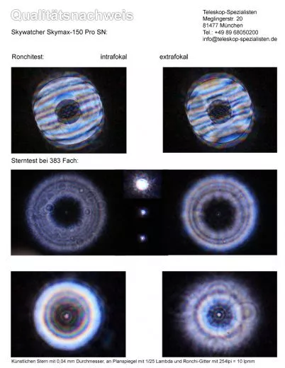Ein Qualittsnachweis mit Sterntest und Ronchi fr einen Skywatcher Skymax-150 Pro 150/1800 Maksutov