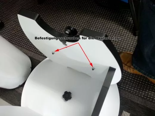 If the eyepiece tray on a Dobsonian is broken, it can be reattached with through screws