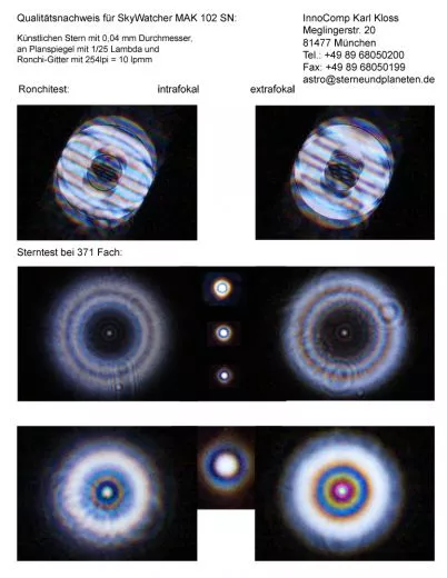 Sterntest und Ronchi fr einen SkyWatcher Maksutov 102/1300mm