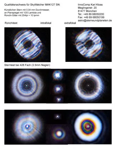 Testbericht mit Sterntest und Ronchi fr einen Skywatcher Skymax-127 127mm/1500mm Maksutov