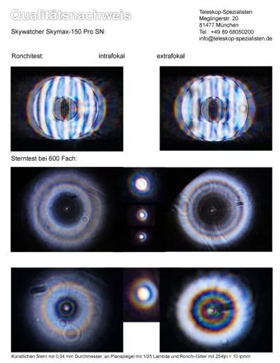 Testbericht mit Sterntest und Ronchi fr einen Skywatcher Skymax-150 Pro - 150/1800 Maksutov