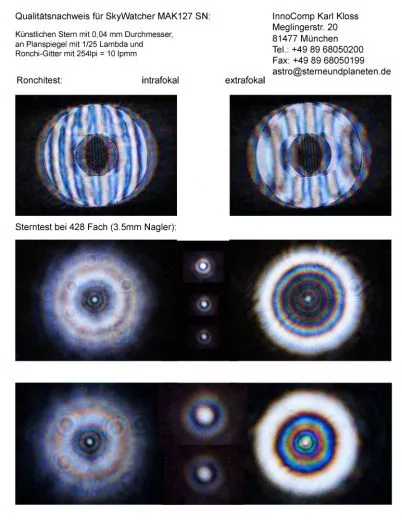 Testbericht mit Sterntest und Ronchi fr einen Skywatcher Skymax-127 127mm/1500mm Maksutov