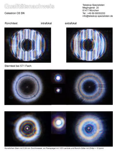 Testbericht mit Sterntest und Ronchi fr einen Celestron C6 SC XLT - 150/1500mm Schmidt Cassegrain