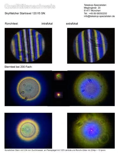 Sterntest und Ronchi fr einen Skywatcher Startravel-120 Grofeld Refraktor 120mm/600mm f/5
