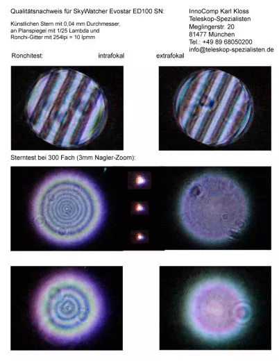 Sterntest und Ronchi fr einen SkyWatcher EvoStar ED100/900mm.