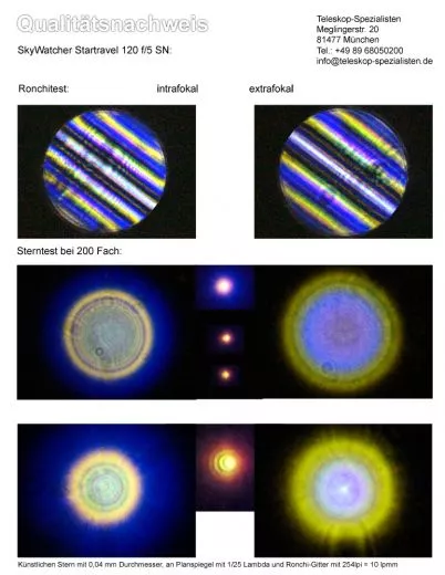Sterntest und Ronchi fr einen Skywatcher Startravel-120 Grofeld Refraktor 120mm 600mm f/5.