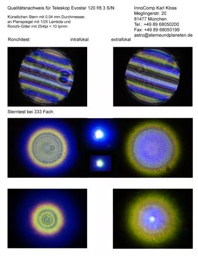 Sterntest und Ronchi fr einen Skywatcher Evostar 120 - 120/1000mm Refraktor