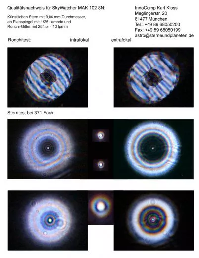 Sterntest und Ronchi fr einen SkyWatcher Maksutov 102/1300mm.