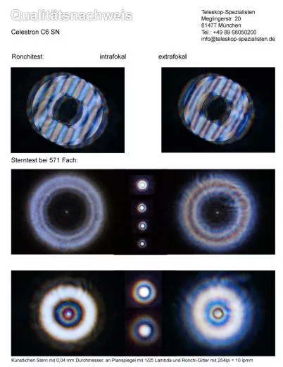 Ein Qualittsnachweis mit Sterntest und Ronchi fr einen Celestron C6 SC XLT - 150/1500mm Schmidt Cassegrain