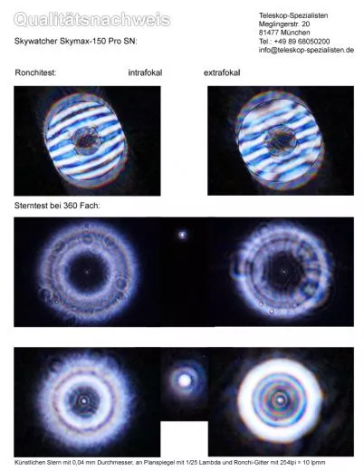 Ein Qualittsnachweis mit Sterntest und Ronchi fr ein Skywatcher Skymax-150 Pro 150mm 1800mm Maksutov Teleskop