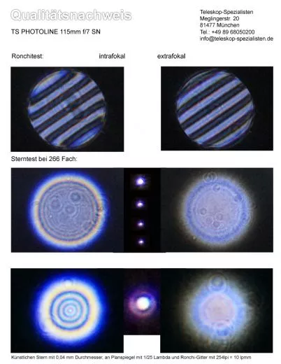 Ein Testbericht mit Sterntest und Ronchi fr einen TSapo115S TS PHOTOLINE 115mm f/7 Triplet APO mit 2.5 RPA Auszug 1:11