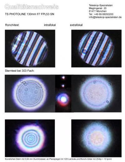 Ein Testbericht mit Sterntest und Ronchi fr einen APO130f7-P TS PHOTOLINE 130mm f/7 Triplet APO - FPL-53 - 2.5 RPA Auszug