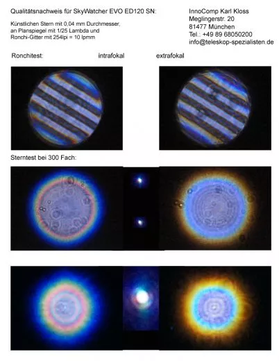 Ein Testbericht mit Sterntest und Ronchi fr einen SkyWatcher Evostar-120ED 120mm 900mm ED-APO Teleskop mit viel Zubehr