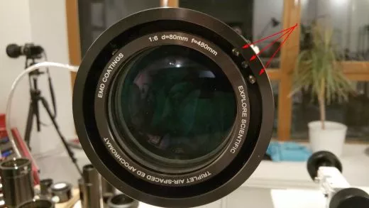 Tip: Locating the lens cell adjustment screws of an ED-APO from Explore Scientific.