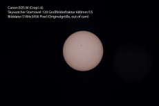 Hier sieht man den Abbildungsmastab der Sonne / Mond mit verschiedenen Teleskope und Chip-Gren
