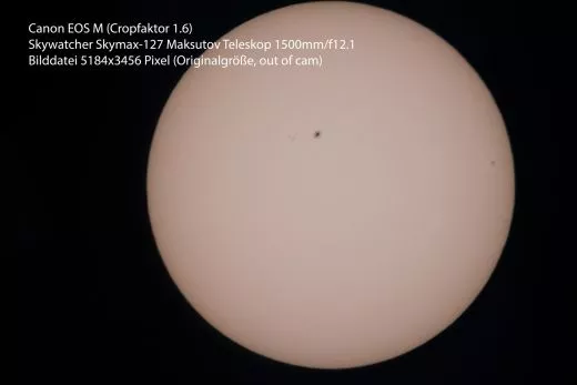Hier sieht man den Abbildungsmastab der Sonne / Mond mit verschiedenen Teleskope und Chip-Gren