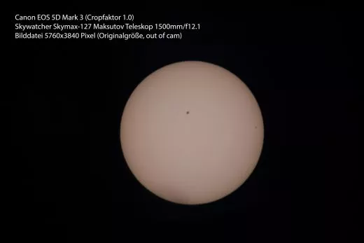 Hier sieht man den Abbildungsmastab der Sonne / Mond mit verschiedenen Teleskope und Chip-Gren