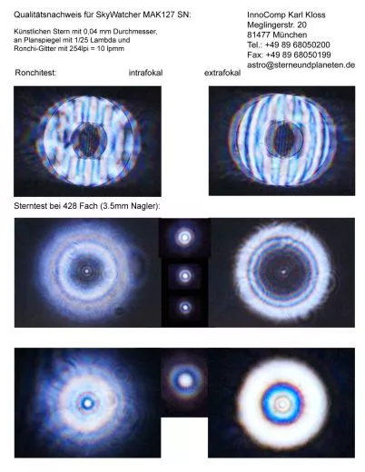 Ein Testbericht mit Sterntest und Ronchi fr einen Skywatcher Skymax-127 127mm/1500mm Maksutov:
