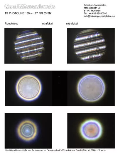 Ein Qualittsnachweis mit Sterntest und Ronchi fr einen APO130f7-P TS PHOTOLINE 130mm f/7 Triplet APO FPL53 2.5 RPA Auszug