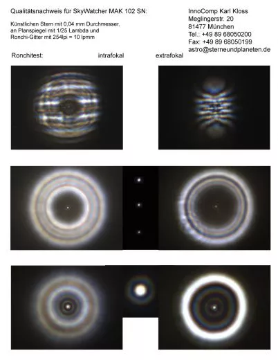 Ein Testbericht mit Sterntest und Ronchi fr einen SkyWatcher Skymax-102 OTA 102mm 1300mm Maksutov Cass. optischer Tubus