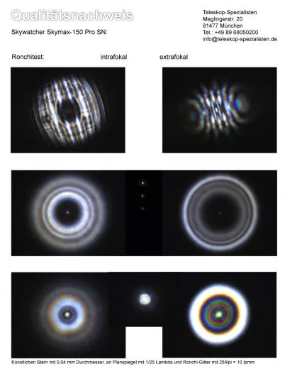 Ein Qualittsnachweis mit Sterntest und Ronchi fr ein Skywatcher Skymax-150 Pro 150mm 1800mm Maksutov Teleskop