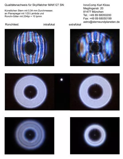 Testbericht mit Sterntest und Ronchi fr einen Skywatcher Skymax-127 127mm/1500mm Maksutov:
