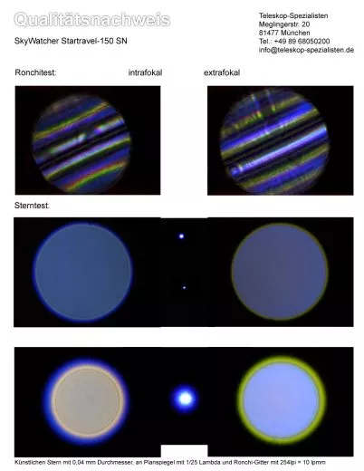 Ein Qualittsnachweis / Testbericht mit Sterntest und Ronchi fr einen SkyWatcher Startravel-150 Grofeldrefraktor 150/750mm f/5