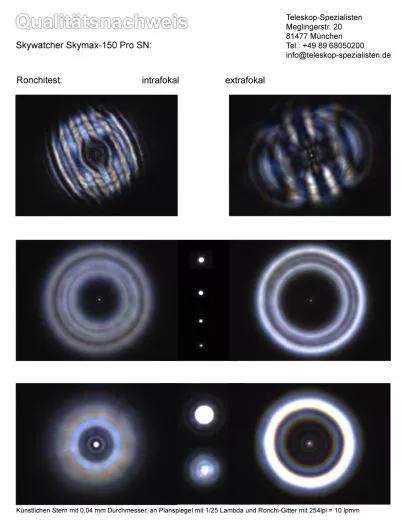 Ein Qualittsnachweis / Testbericht mit Sterntest und Ronchi fr einen Skywatcher Skymax-150 Pro 150mm 1800mm Maksutov