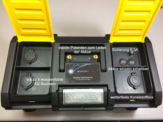 Aktion: Prokyon I / 12v 24Ah (2x 12Ah) Stromversorgung f. Montierung, Kamera, Taukschutzkappe, etc.