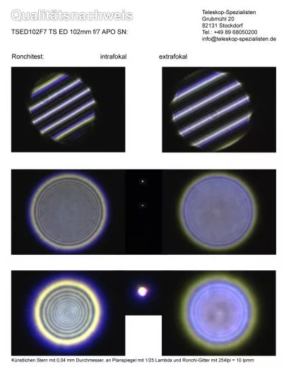 Ein Qualittsnachweis / Testbericht mit Sterntest und Ronchi fr TS ED 102mm f/7 APO Refraktor Teleskop
