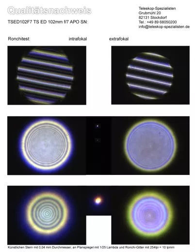 Ein Qualit�tsnachweis / Testbericht mit Sterntest und Ronchi f�r TSED102F7 TS ED 102mm f/7 APO Refraktor Teleskop