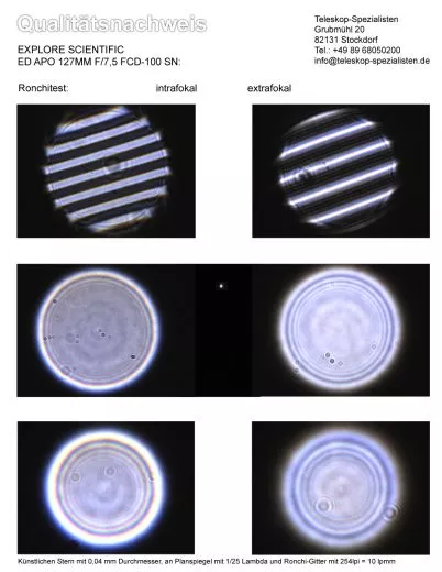 Ein Qualitätsnachweis / Testbericht mit Sterntest und Ronchi für EXPLORE SCIENTIFIC ED-APO 127MM F/7,5 FCD-100 ALU HEX OAZ Refraktor
