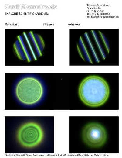 Ein Testbericht mit Sterntest und Ronchi fr EXPLORE SCIENTIFIC AR152 152mm f/6,5 AIR-SPACED DOUBLET Refraktor Teleskop