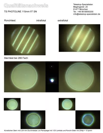Ein Testbericht mit Sterntest und Ronchi fr einen TS PHOTOLINE Apo115f7 115/800mm Triplet APO mit 2.5 RPA Auszug 1:11