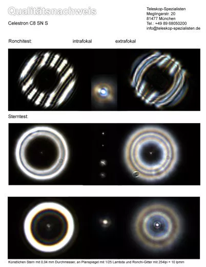 Ein Testbericht mit Sterntest und Ronchi fr ein Celestron C8 SC XLT - 203/2000mm Schmidt Cassegrain Teleskop.