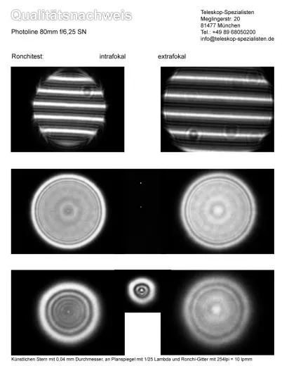 Ein Testbericht mit Sterntest und Ronchi fr TSAPOCF80 TS-Optics Photoline 80mm f/6,25 500mm Triplet FPL53 Apo Refraktor Carbon 2.5 OAZ