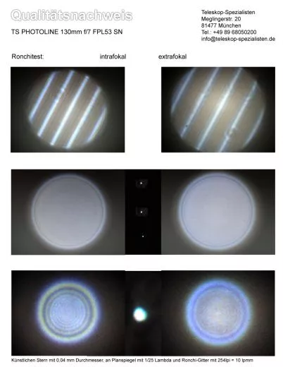 Ein Testbericht mit Sterntest und Ronchi fr einen APO130f7-P TS PHOTOLINE 130mm f/7 Triplet APO FPL53 2.5 RPA Auszug