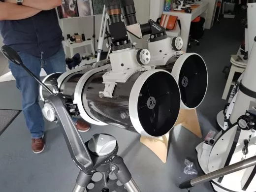 Unser neuer Prototyp eines Doppelteleskops (Bino) mit zwei Newton. Ein Doppelnewton.