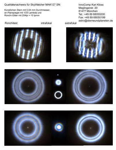 Testbericht mit Sterntest und Ronchi fr einen Skywatcher Skymax-127 127mm/1500mm Maksutov: