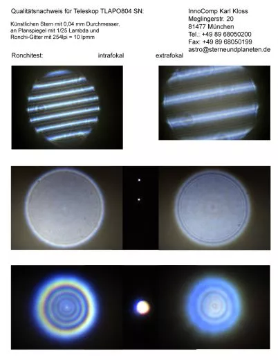 Test report with star test and Ronchi-record for TLAPO804 TS Photoline 80/480mm F/6 APO - FPL-53 Triplet.