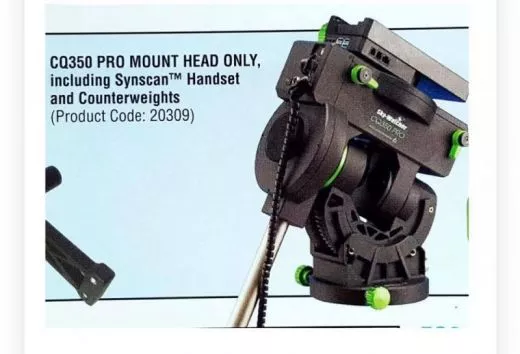 Kurze Info zur neuen Skywatcher CQ350 PRO SynScan GOTO Equatorial Montierung.