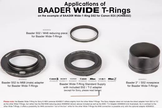 Baader Wide-T-Ring Sony E/NEX Bajonet mit D52i/M48 auf T-2 und S52 Kamera-Adapter T2 / M48