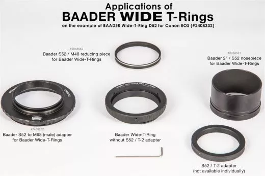 Baader Wide-T-Ring Canon R (fr Canon R Bajonett) mit D52i auf T-2 und S52 EOS R und RP Kamera Adapter