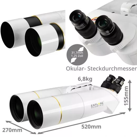 EXPLORE SCIENTIFIC BT-100 SF Grofernglas mit 62 Grad LER Okularen 20mm