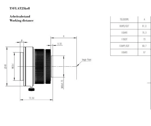 TS Flattener 1x Korrektor fr Refraktor 80-155mm ffnung einstellbar