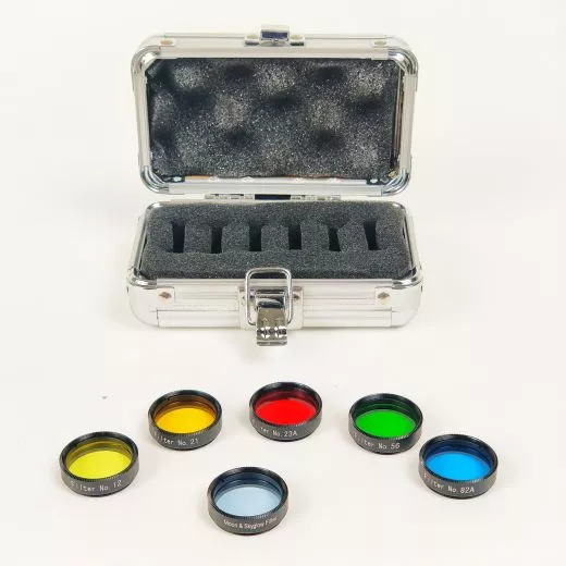 SkyGlow und 5 Planetenfarbfilter in Alukoffer (gelb, orangen, rot, grn, blau) Lacerta Filter Set